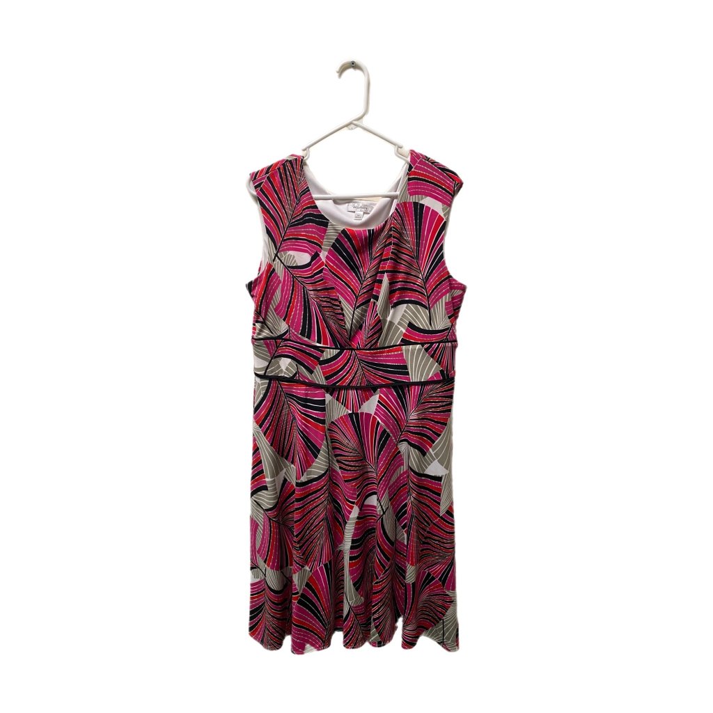 Dress Barn Pink And Black Palm Print Summer Dress Size 16 PreOwned